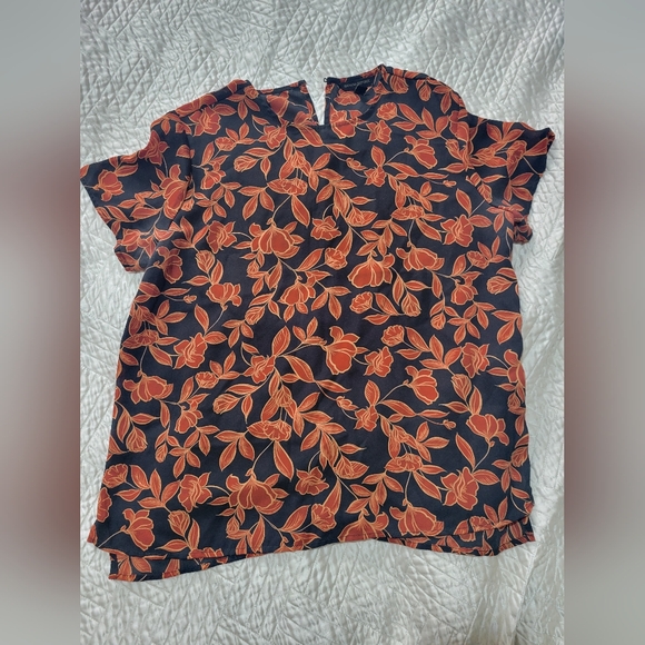 Banana Republic Navy Rust Botanical Floral Blouse Lightweight XS - Picture 3 of 5
